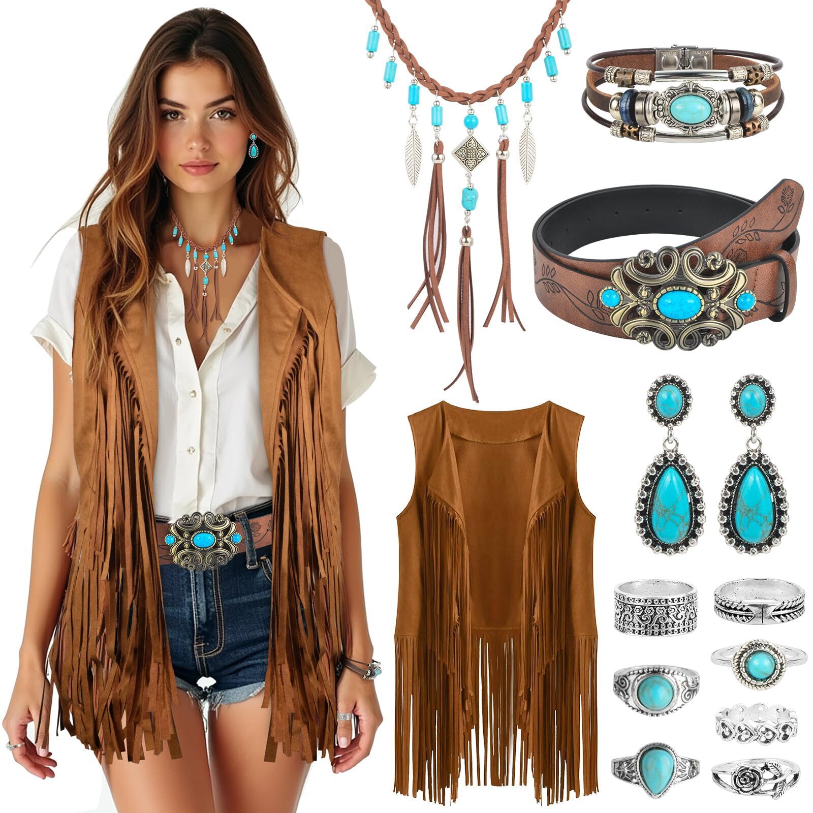 3533 Cowgirl Outfits Kit For 12 Pcs Western Cowgirl Jewelry Set